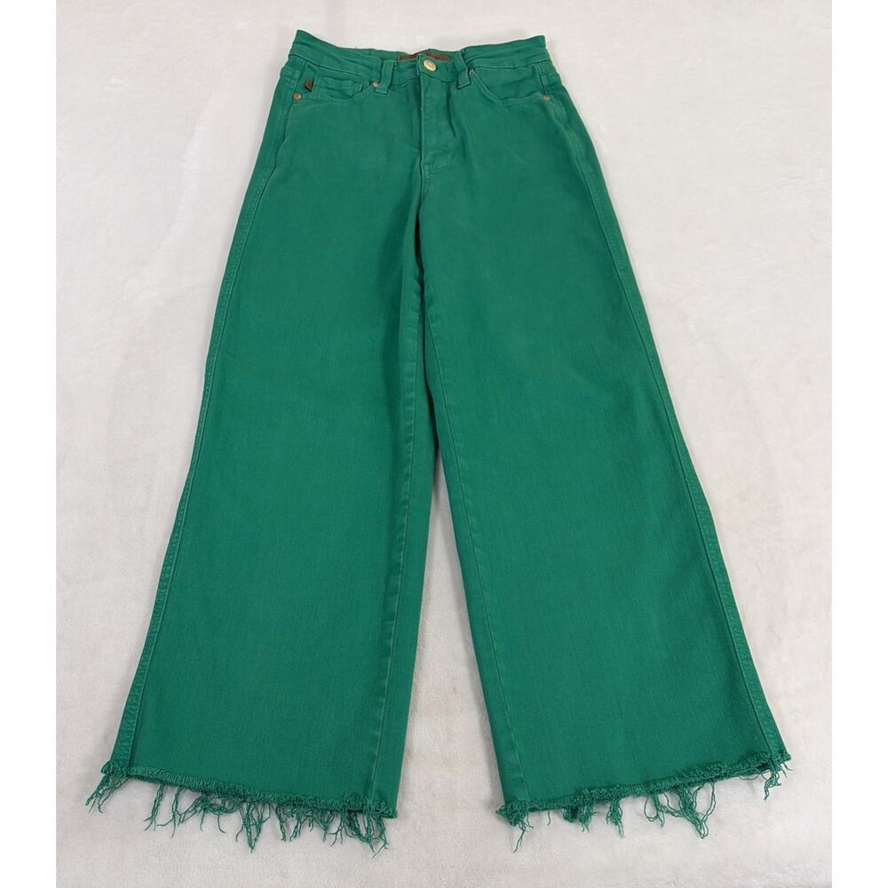 Judy Blue Garment Dyed High Rise Crop Jeans 1/25 Raw Hem JB88839 Bright Green